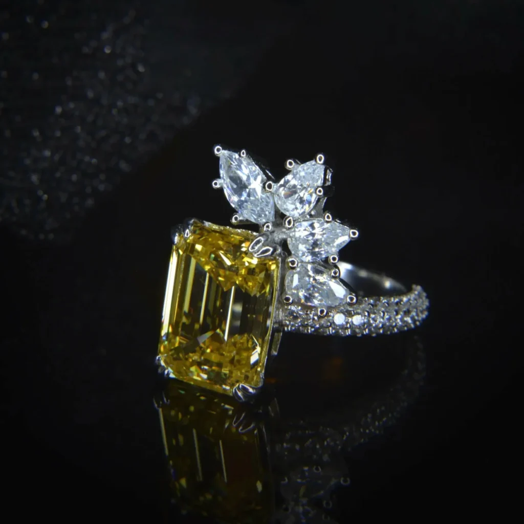 Flower Cluster Radiant-cut Yellow Diamond Ring - Image 5