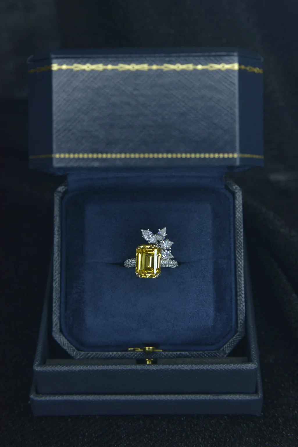 Flower Cluster Radiant-cut Yellow Diamond Ring - Image 6
