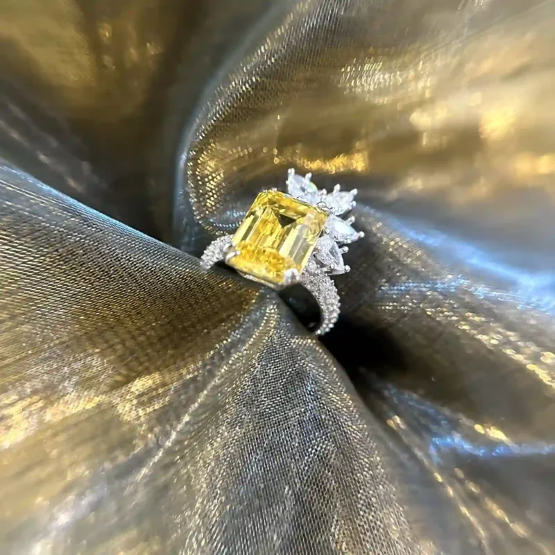 Flower Cluster Radiant-cut Yellow Diamond Ring - Image 4