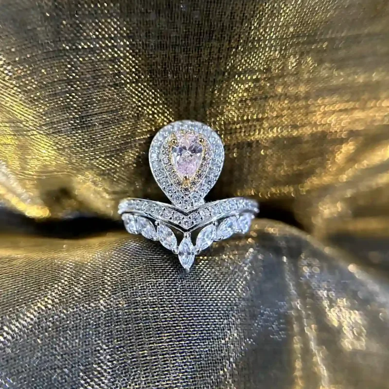 Crown Pink Diamond Ring with Marquise Side Diamonds