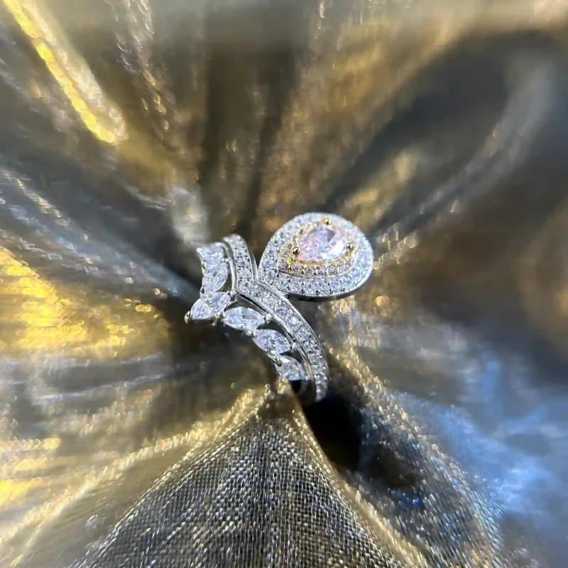 Crown Pink Diamond Ring with Marquise Side Diamonds