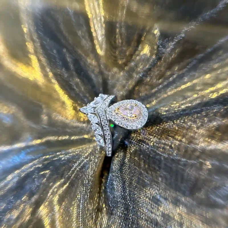 Crown Pink Diamond Ring with Marquise Side Diamonds