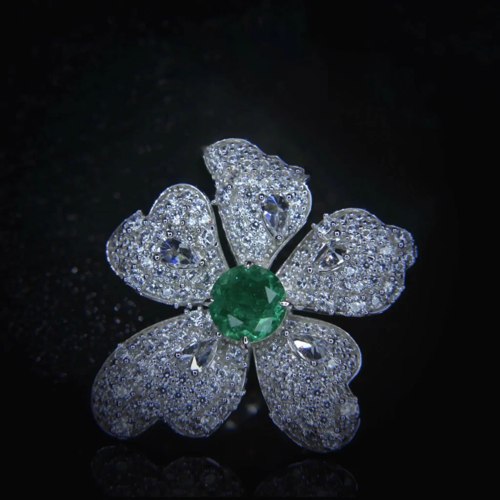 Flower Emerald and Diamond Ring