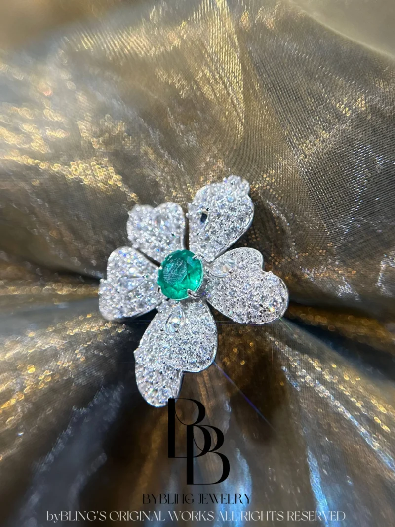 The Big Flower Emerald and Diamond Ring