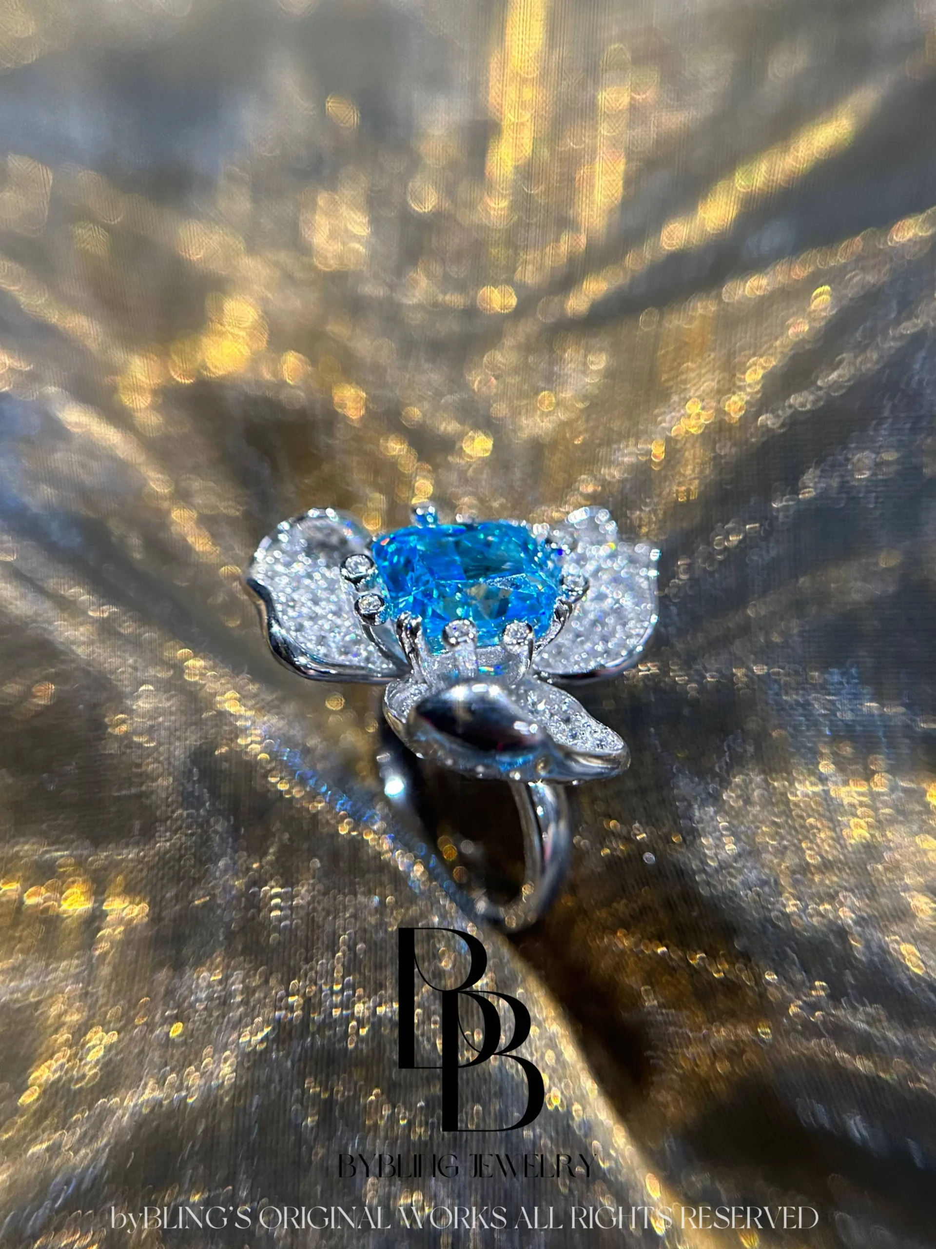 The Big Flower Radiant-cut Aquamarine and Diamond Ring