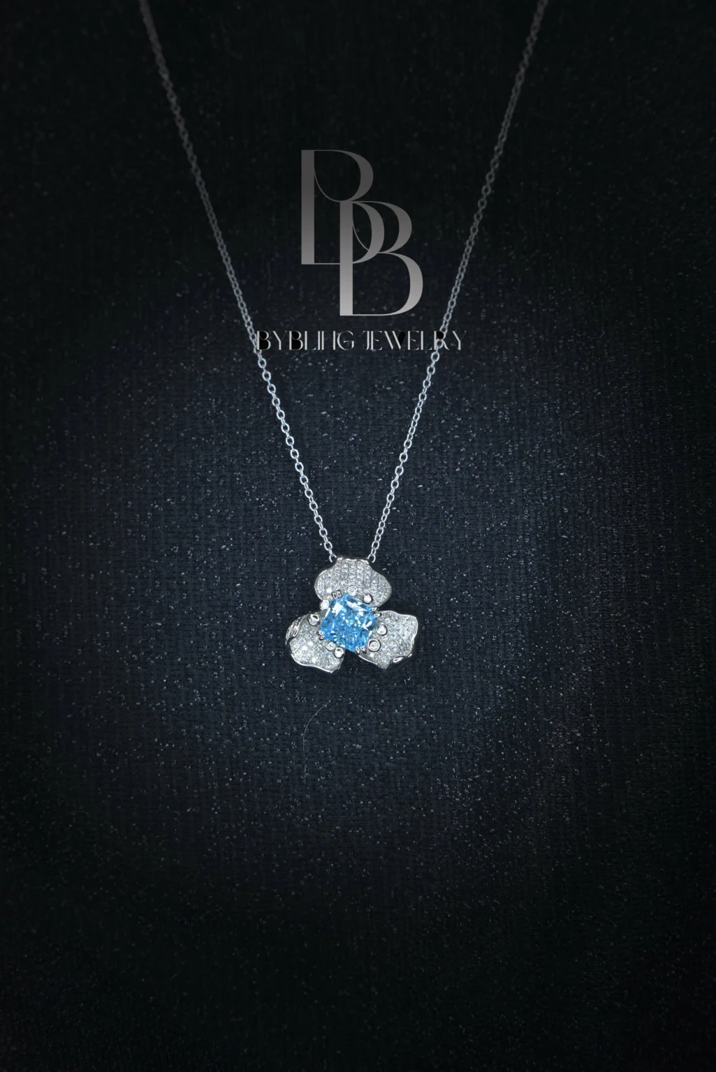 Big Flower Radiant-cut Aquamarine and Diamond Pendant - Image 6