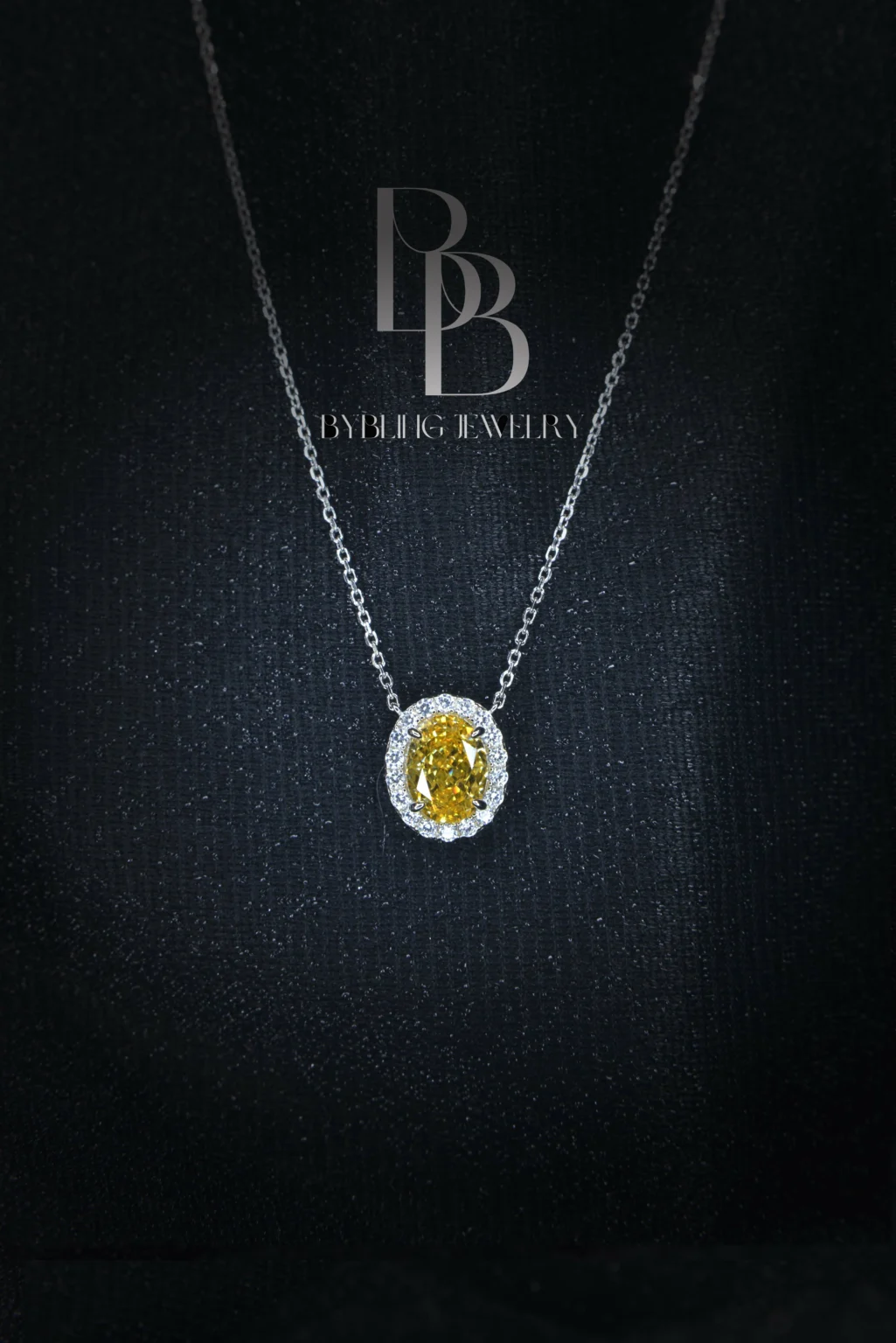 Oval-shaped Yellow Diamond and Diamonds Pendant - Image 3