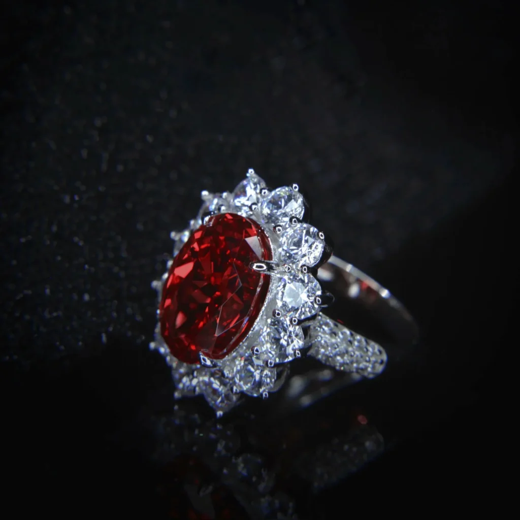 The  Ruby Red Gemstone Ring with Sparkling Halo - Image 3
