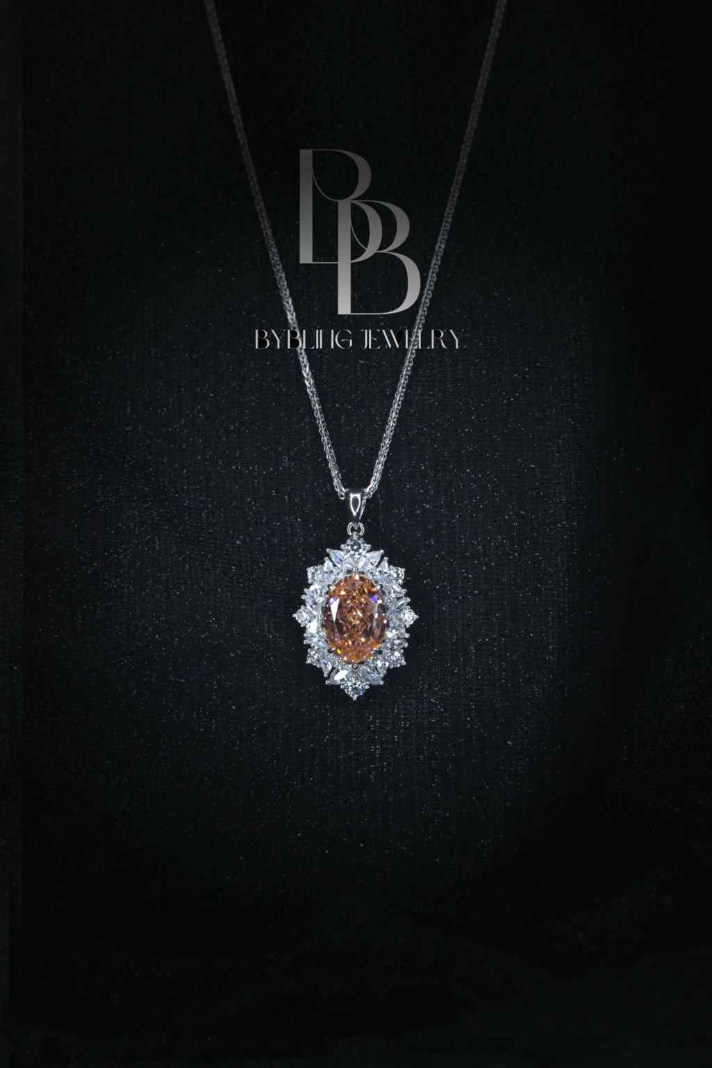 Oval-shaped Padparadscha and Diamond Pendant - Image 3