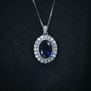 Oval-shaped-Blue-Sapphire-Halo-Pendant