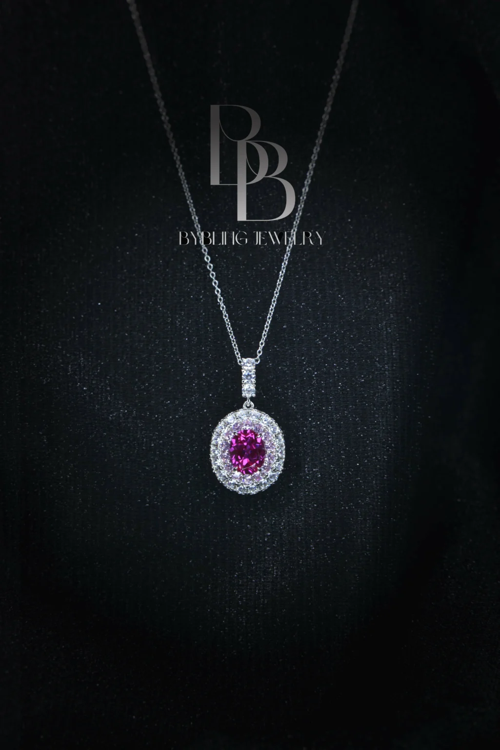Rubellite and Dazzling Diamonds Oval Halo Pendant - Image 4