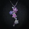 pink-purple-gemstone-s925silver-floral-necklace