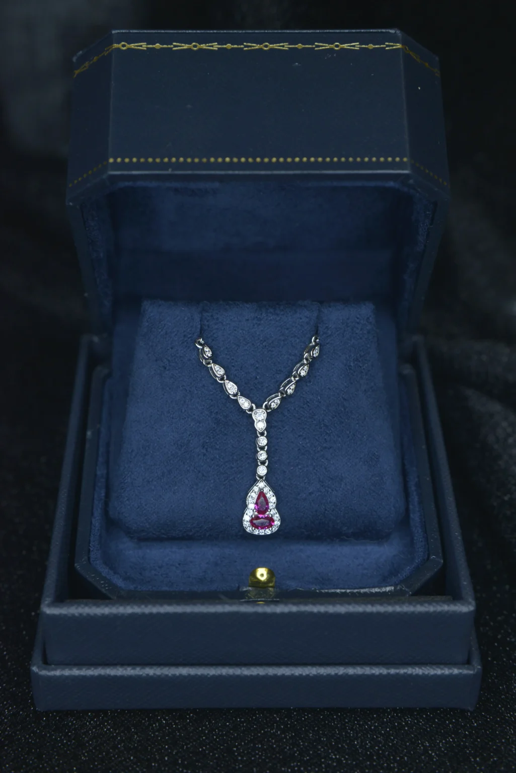 Hulu Pink Ruby & Dazzling Diamond Teardrop Pendant Necklace - Image 6