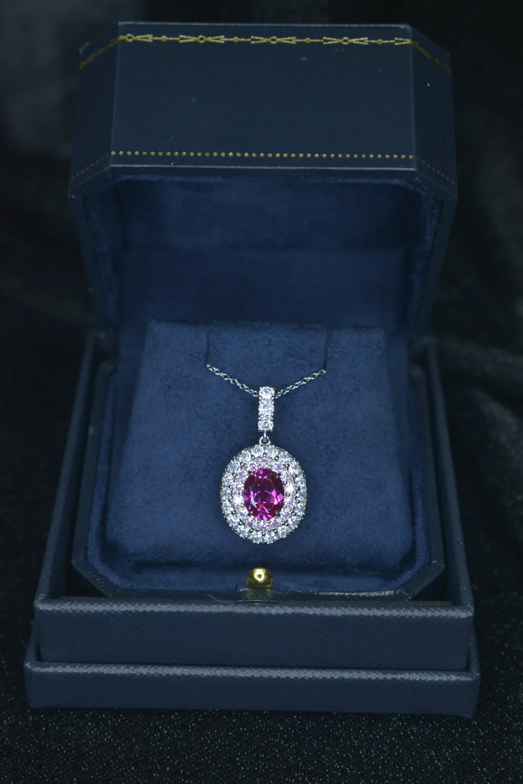 Rubellite and Dazzling Diamonds Oval Halo Pendant - Image 6