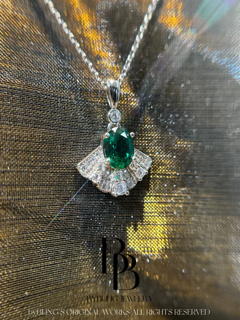 Emerald Fan-Shape & Dazzling Cubic ZirconiaPendant