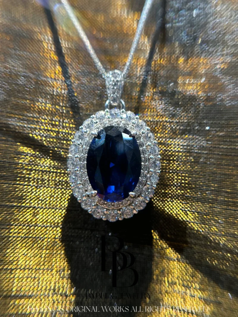 Blue Sapphire & Gemstone Halo Pendant Necklace