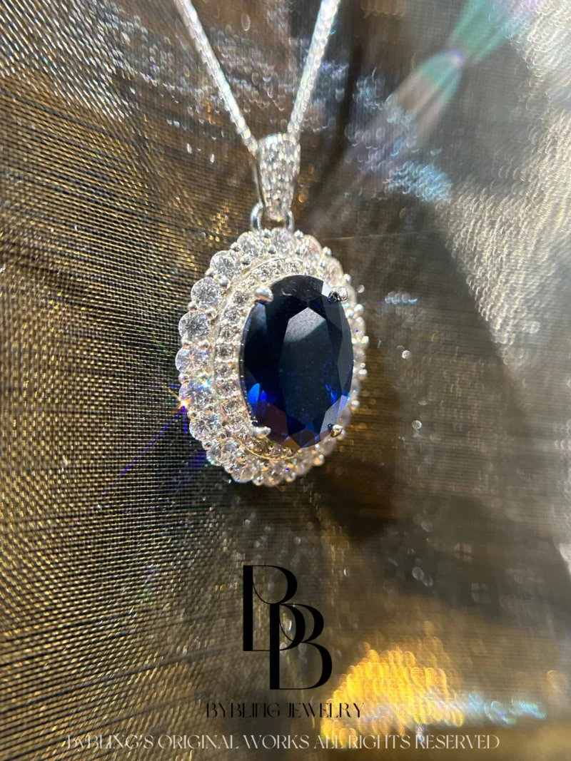 Blue Sapphire & Gemstone Halo Pendant Necklace