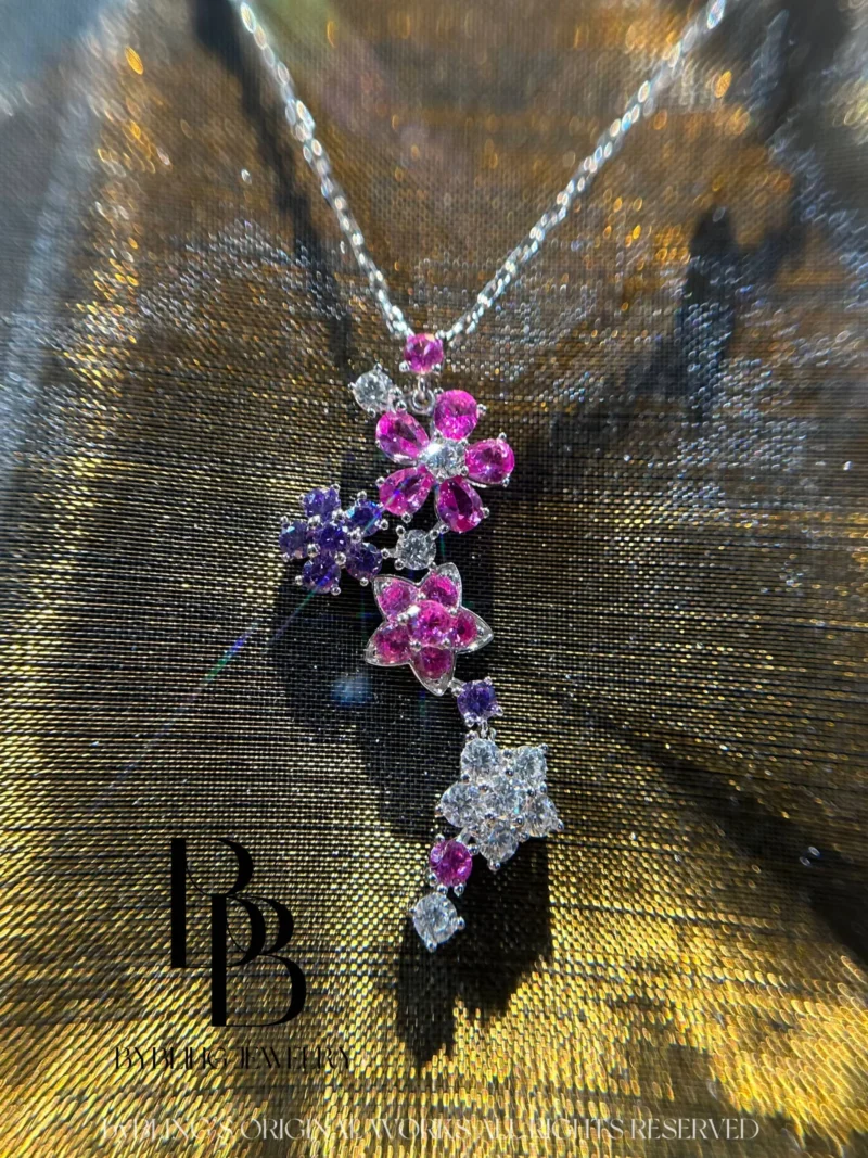 Pink and Purple Gemstone Floral Necklace