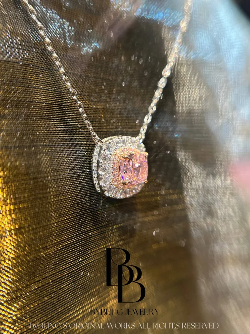 The radiant-cut pink diamond pendant