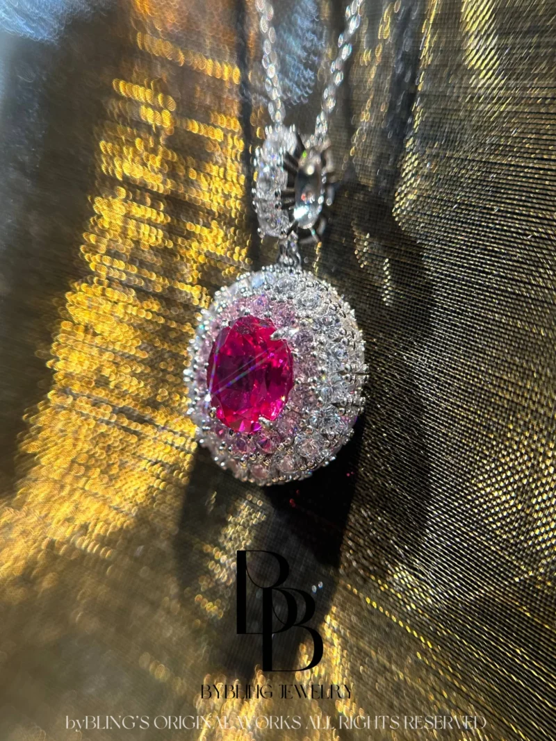 Ruby Cubic Zirconia Oval Halo Pendant