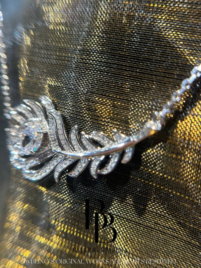 feather pendant, cubic zirconia pendant