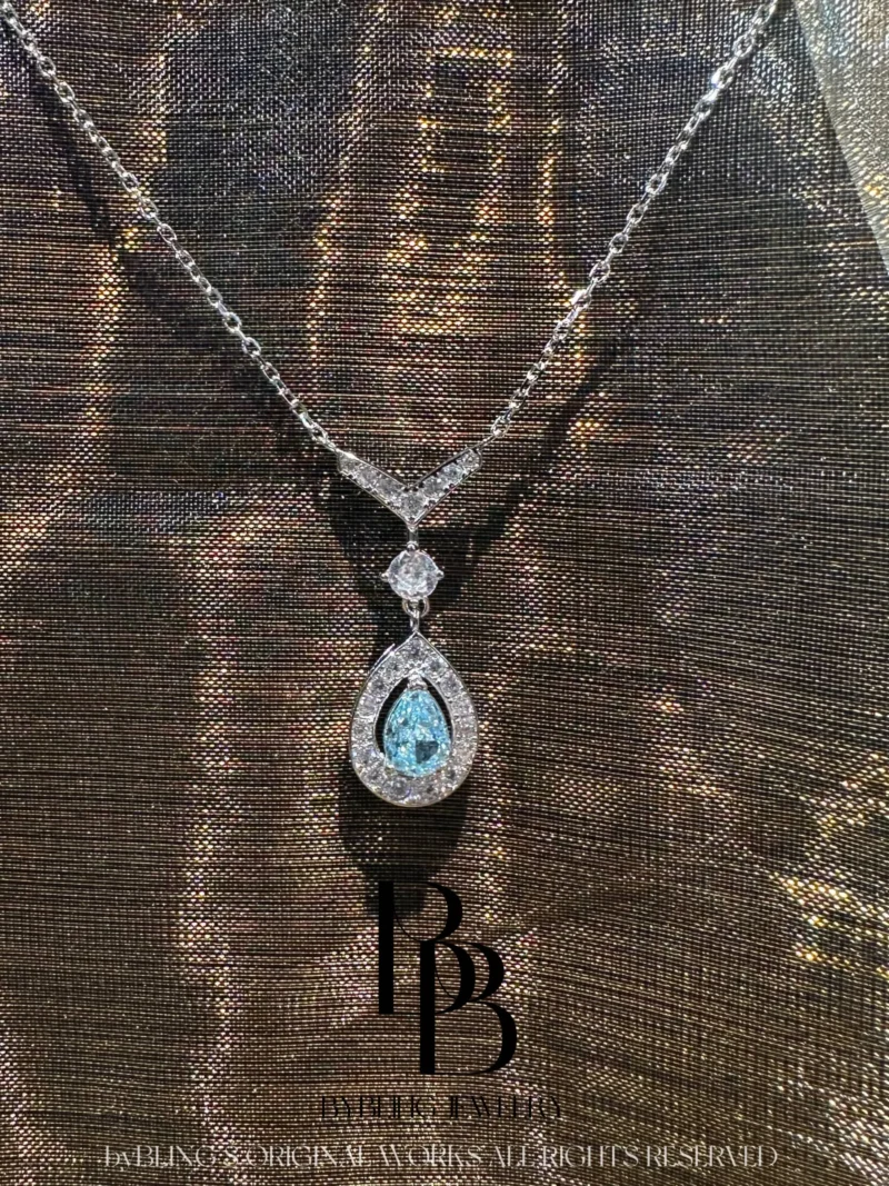 Lab-Made Mermaid Aquamarine Blue Gemstone S925 Silver Halo Pendant Necklace