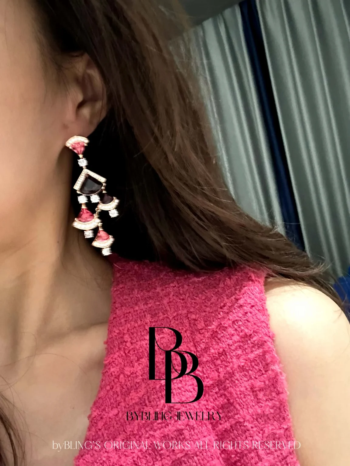 Fan-Shaped Multi-Color Gemstones Earrings - Image 2