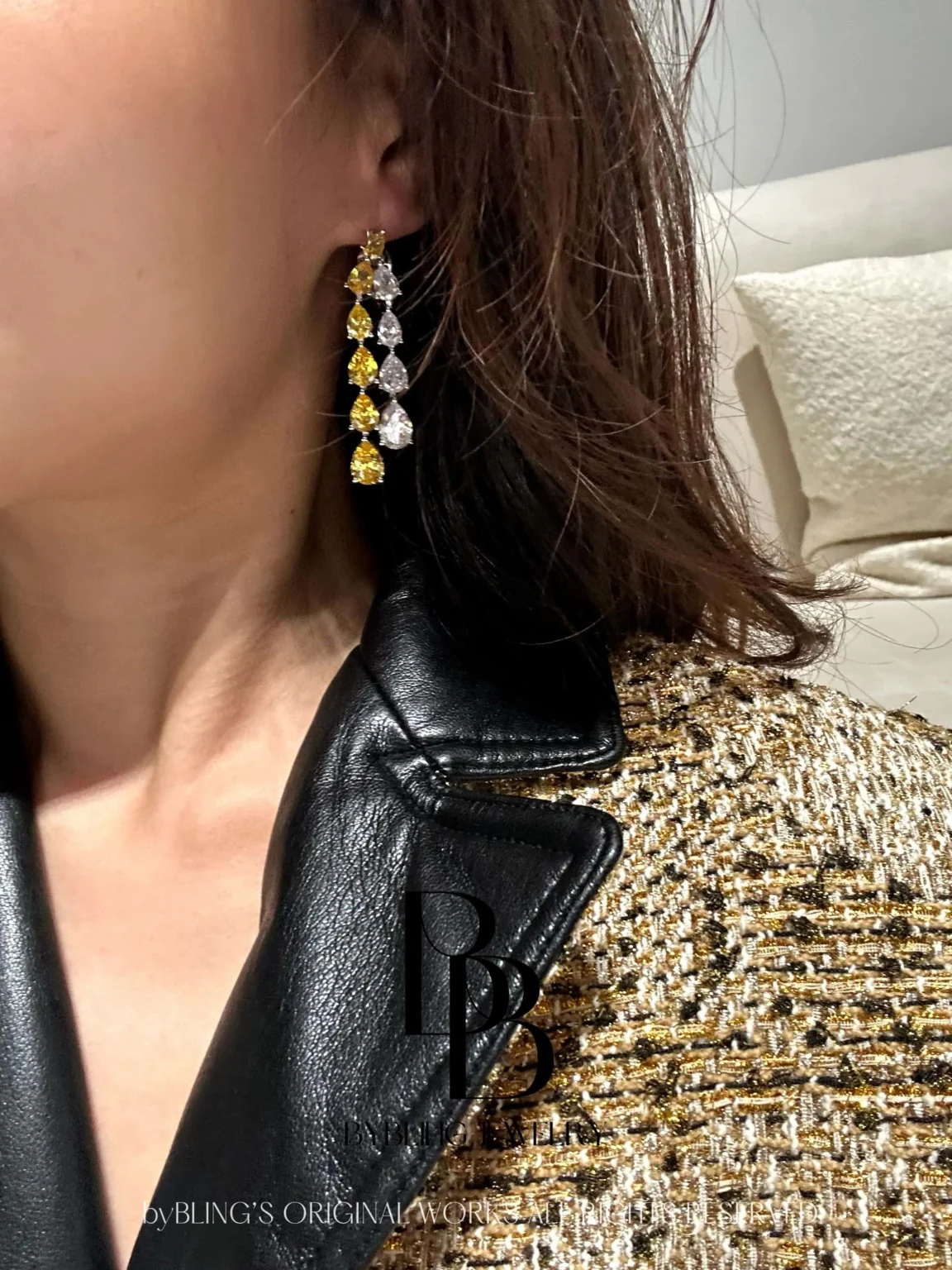 The Double Pear-cut Yellow Diamond Earrings - Image 2