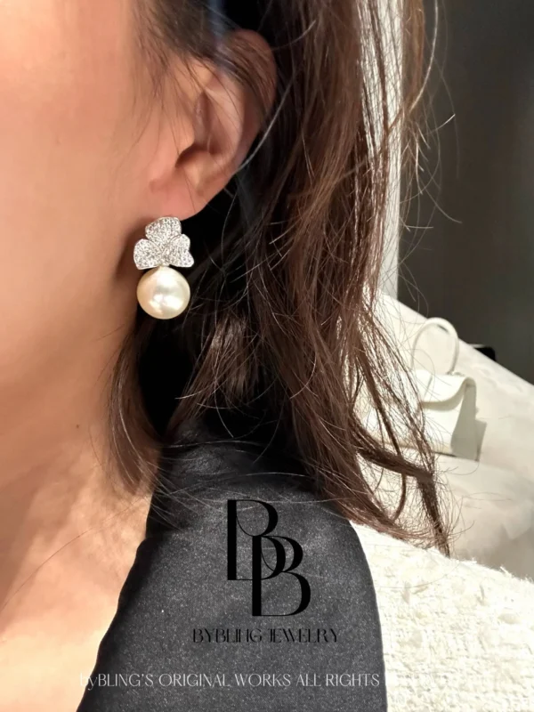 Pearl & Dazzling Diamond Butterfly S925 Silver Drop Earrings - Image 5