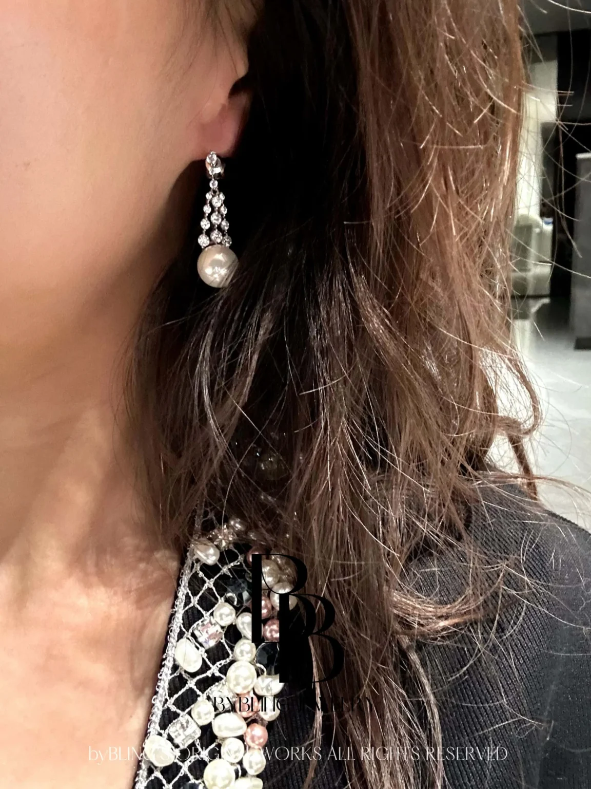 Graceful Pearl & Dazzling Diamond Long S925 Silver Drop Earrings - Image 2