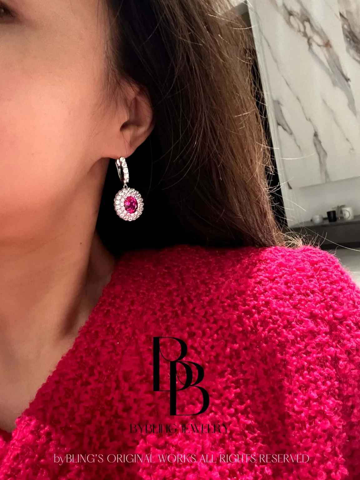 Rubellite & Dazzling Diamond S925 Silver Earrings - Image 2
