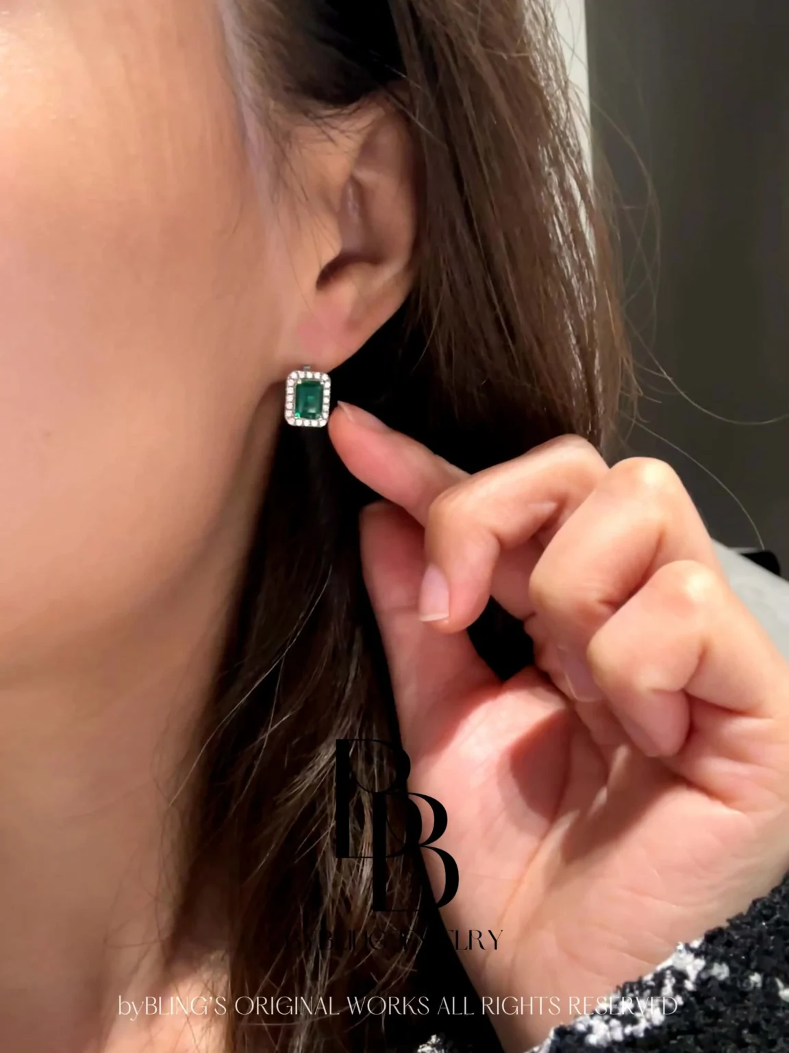 Timeless Emerald & Dazzling Diamond S925 Silver Stud Earrings - Image 2