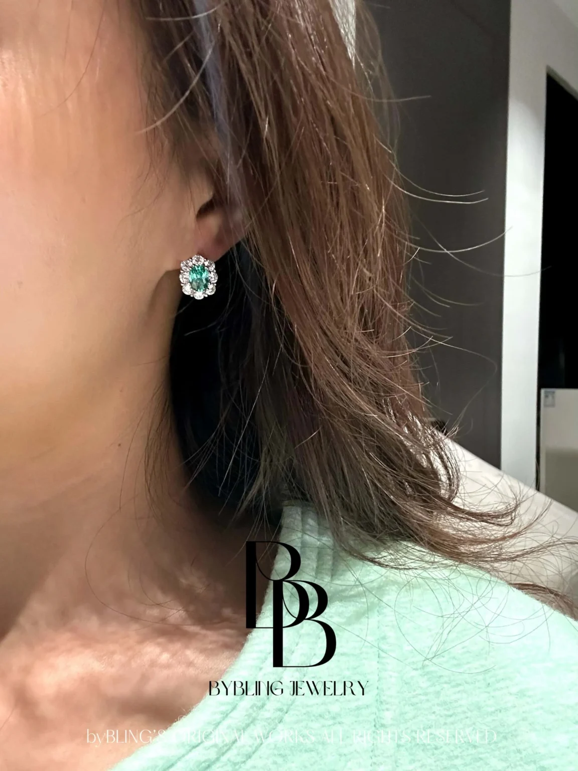 Oval-Shaped Paraiba and Diamond Earrings - Image 2