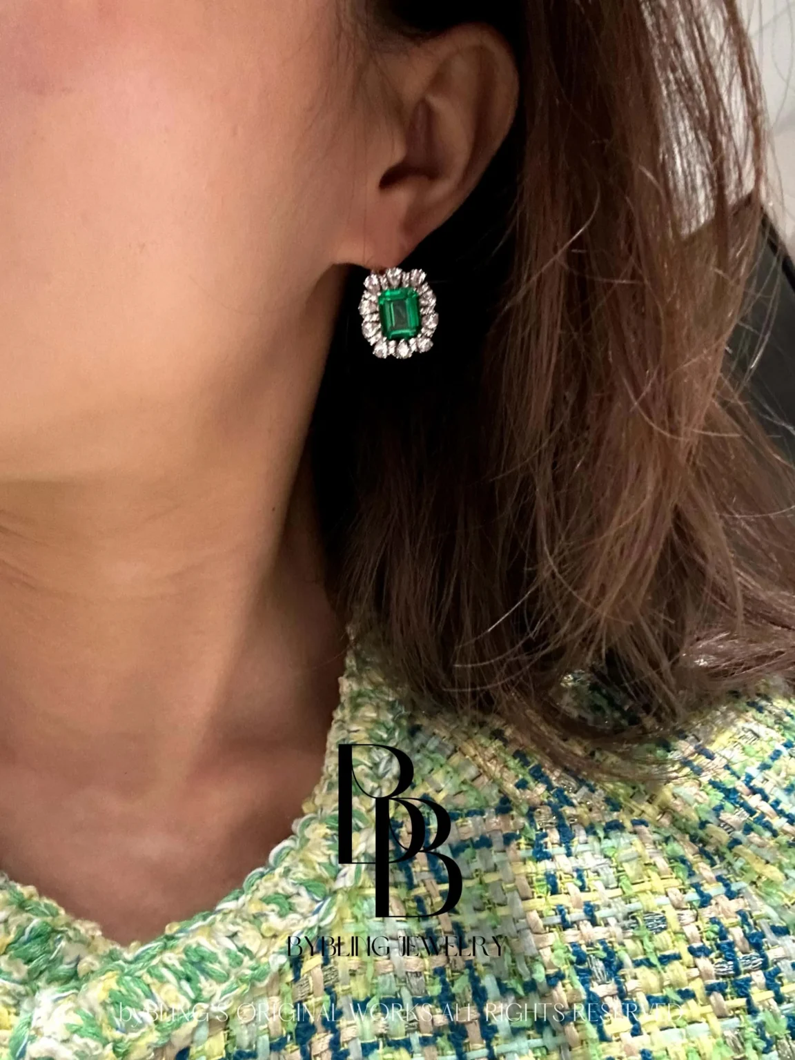 The Classic Emerald with Side Diamonds Earrings - Image 2