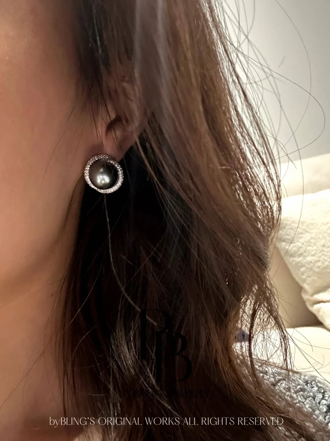 The Tahitian Pearl and Diamond Silver Earrings - Image 2