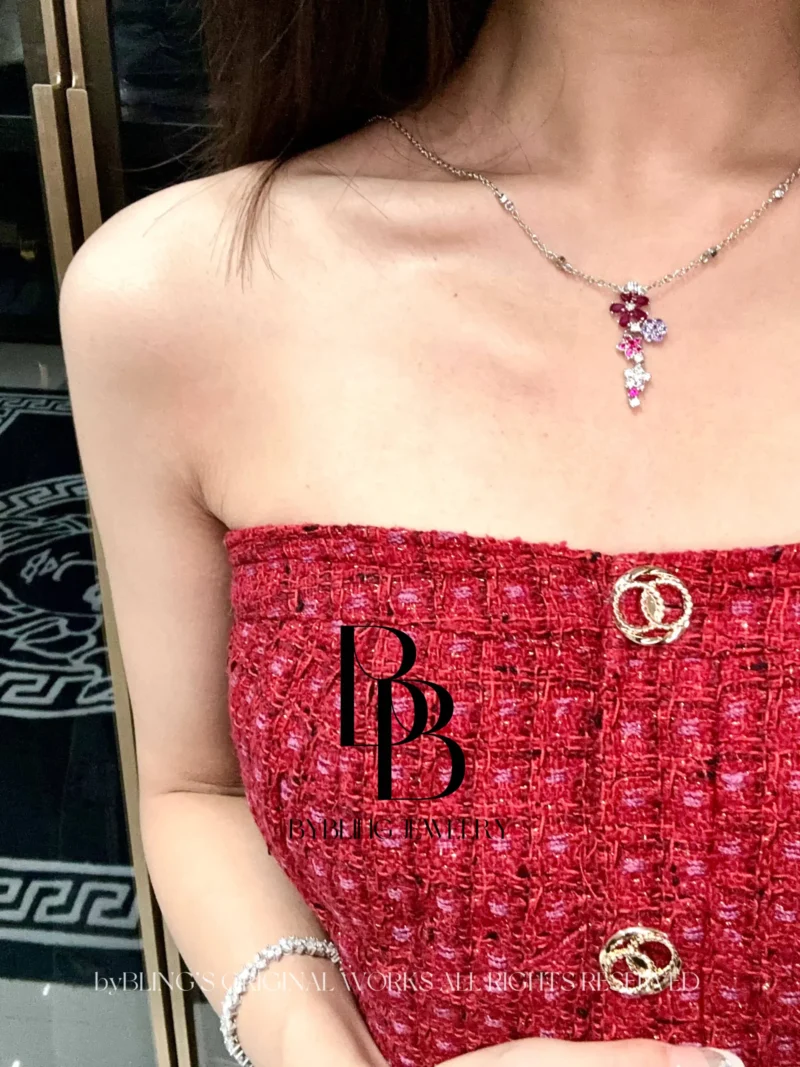 Pink and Purple Gemstone Floral Necklace