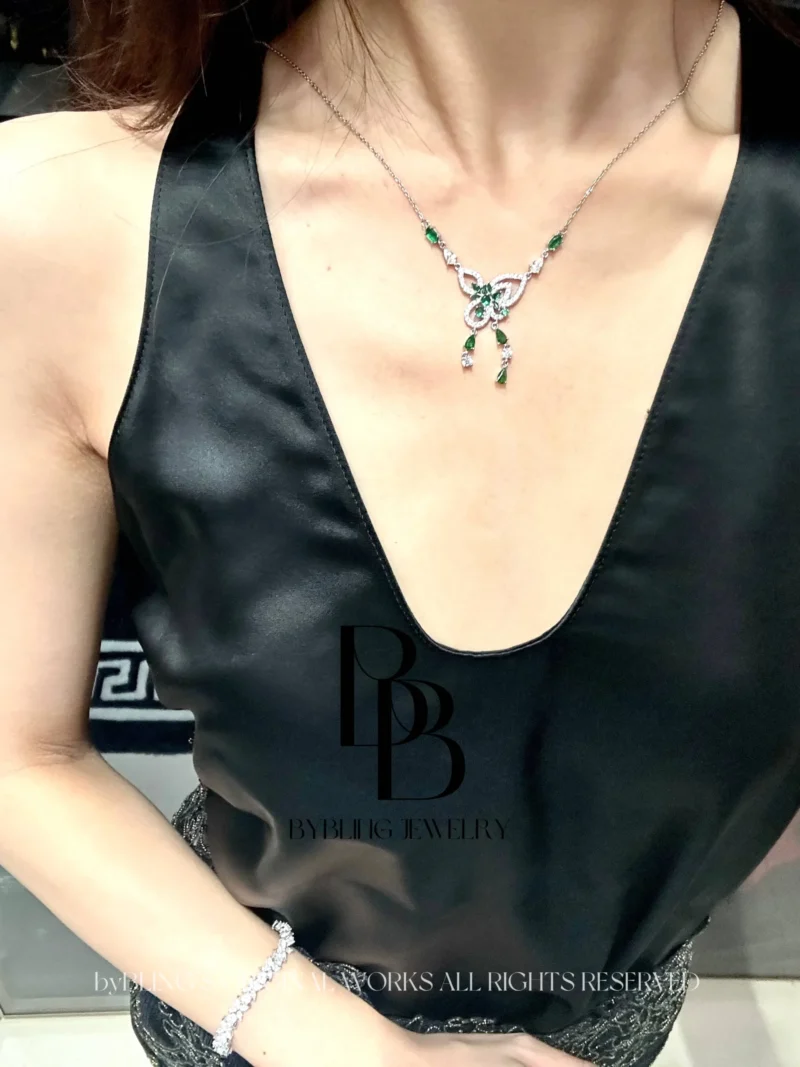 Gemstone Butterfly Necklace with Zirconia Accents