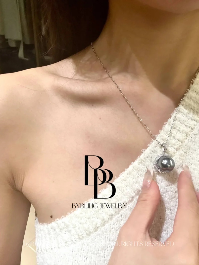 Tahitian Pearl &Cubic ZirconiaRound Halo Pendant