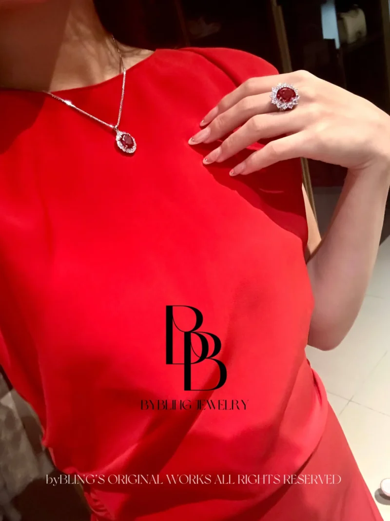 Captivating Lab-Made Ruby Red Gemstone S925 Silver Halo Pendant Necklace - Timeless Glamour