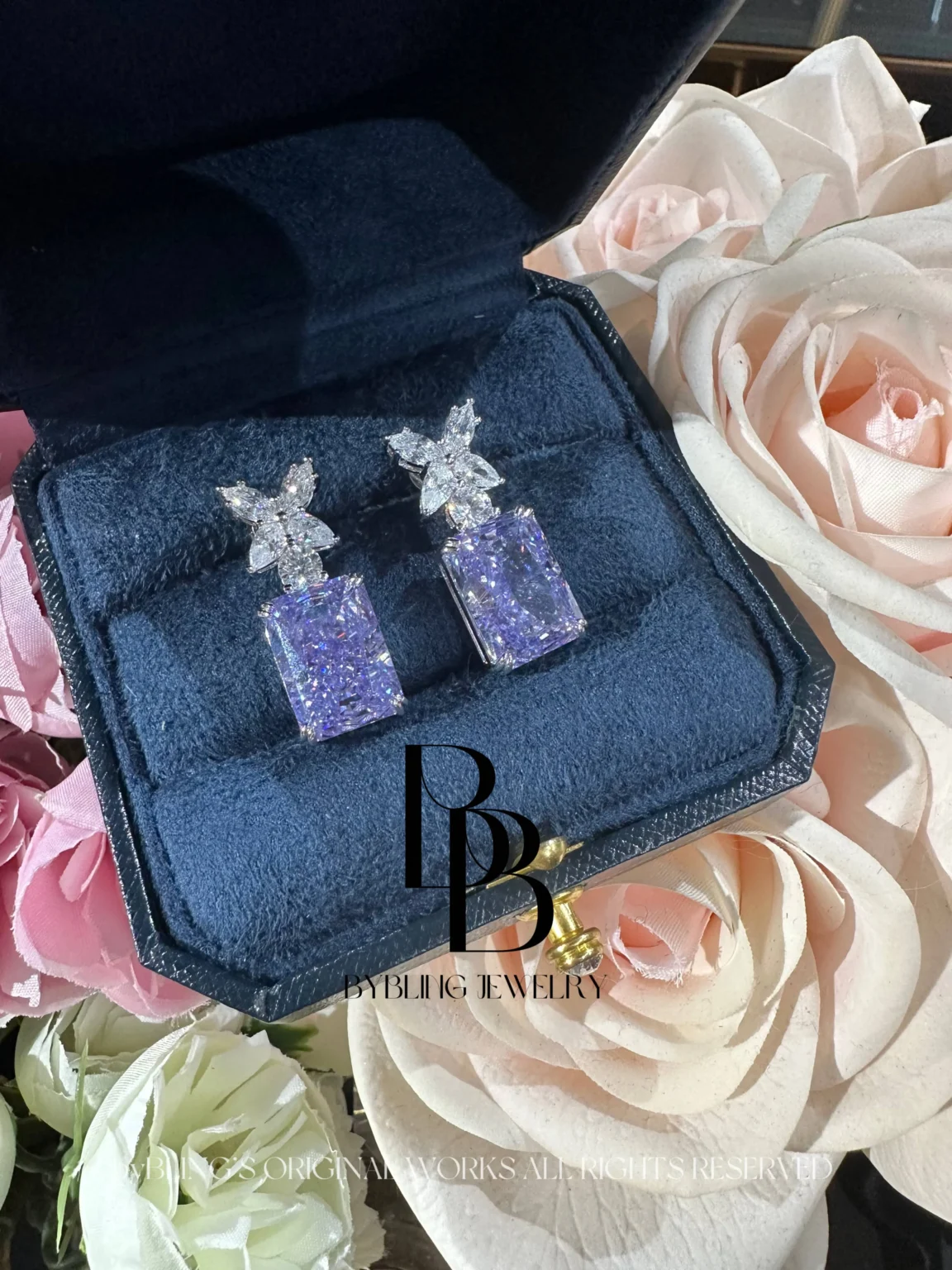 Radiant-Cut Purple Diamond Earrings