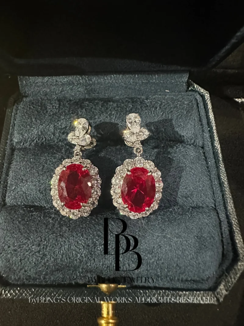 Oval-Shaped Ruby and Diamond Earrings