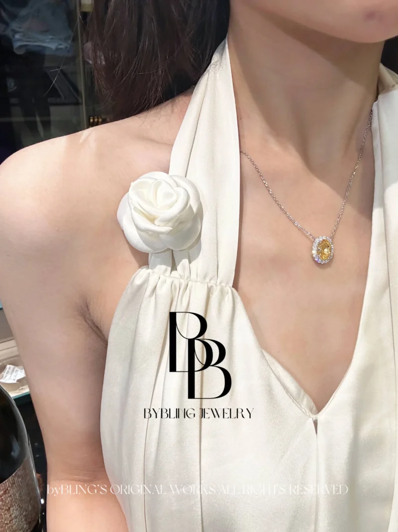 Yellow gemstone and Cubic Zirconia Pendant
