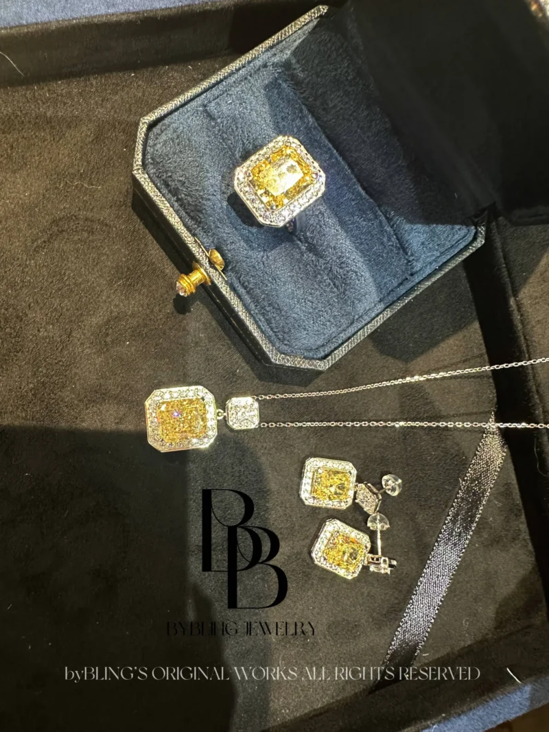 Radiant-Cut Yellow & Diamond S925 Silver Earrings
