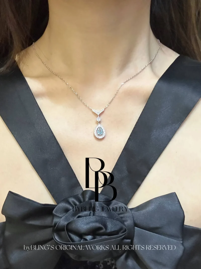 Lab-Made Mermaid Aquamarine Blue Gemstone S925 Silver Halo Pendant Necklace