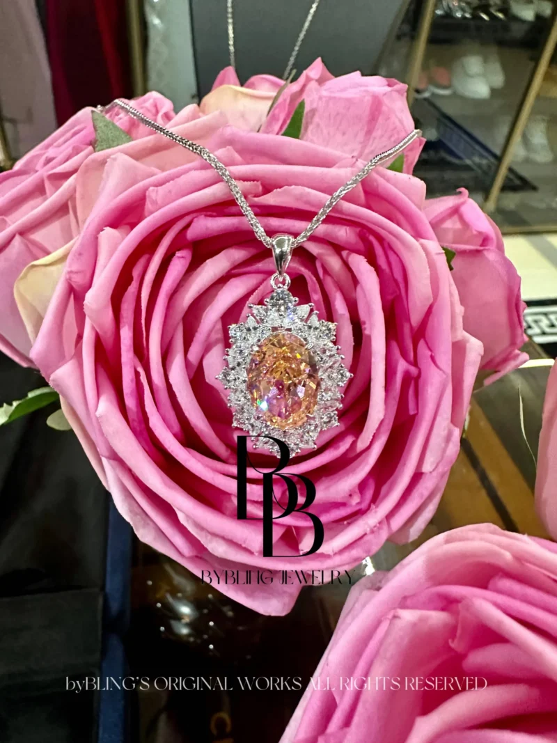 Oval-Shaped Padparadscha Cubic Zirconia Pendant