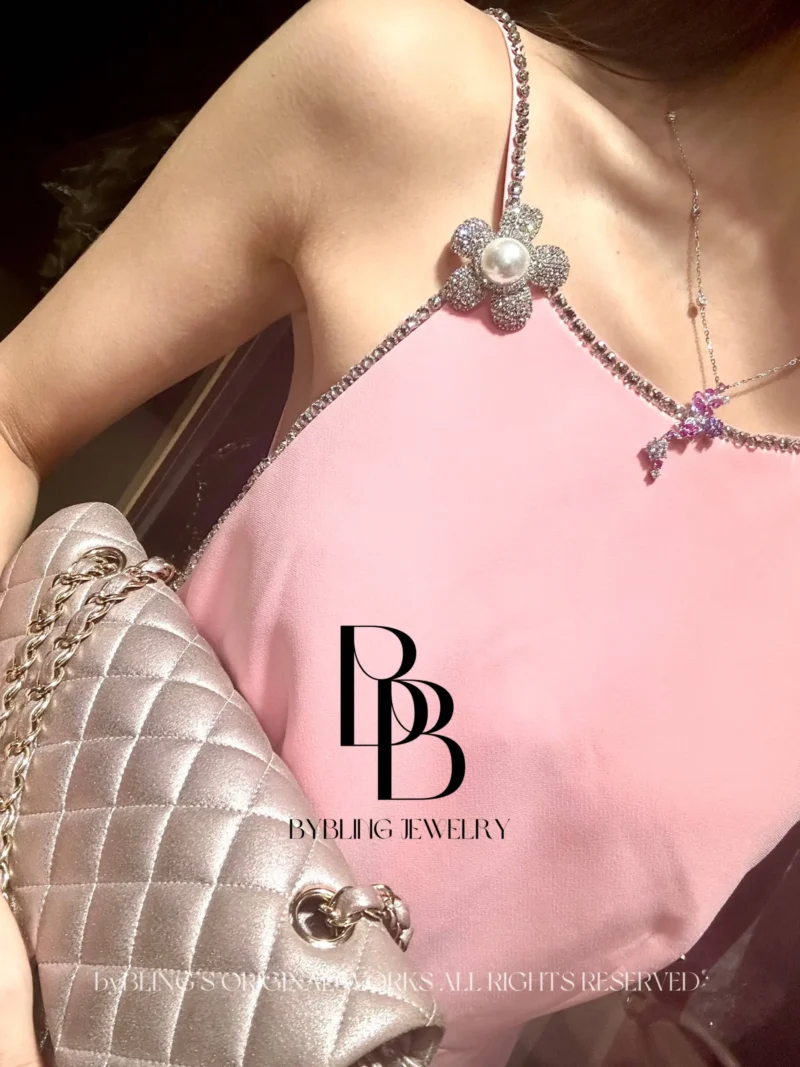 Pink and Purple Gemstone Floral Necklace