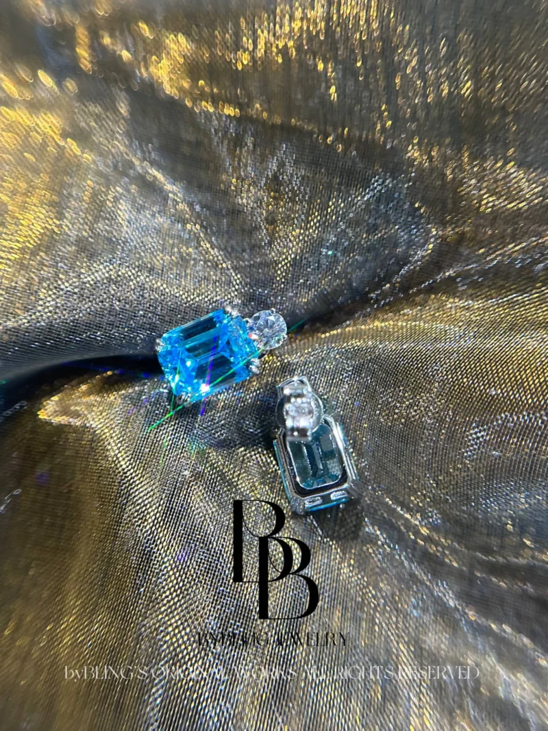 Radiant-Cut Aquamarine & Dazzling Diamond S925 Silver Stud Earrings