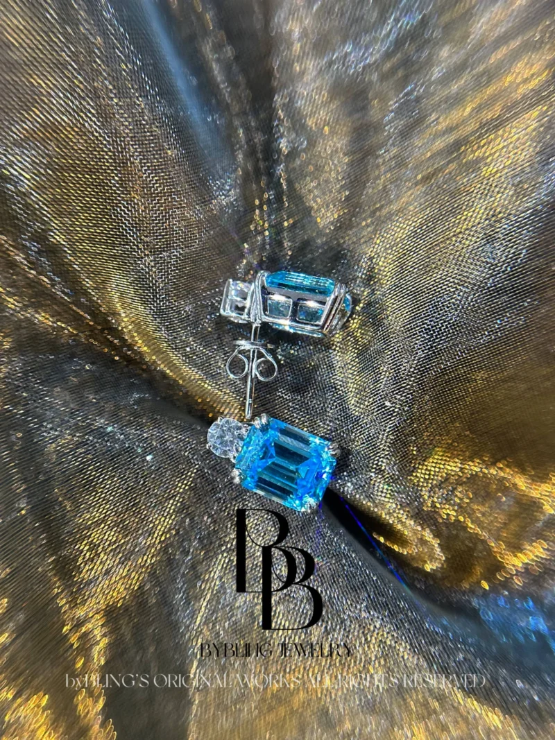 Radiant-Cut Aquamarine & Dazzling Diamond S925 Silver Stud Earrings
