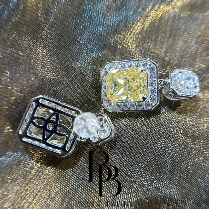 Radiant-Cut Yellow & Diamond S925 Silver Earrings