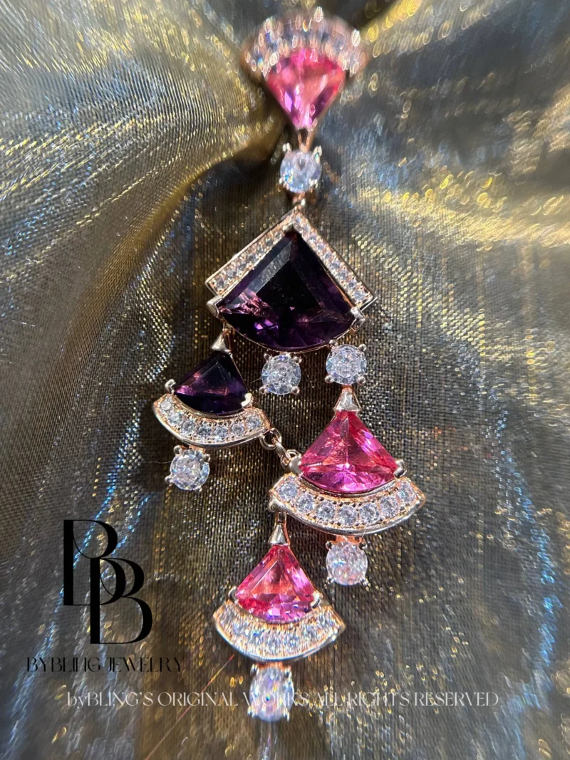 The fan-shaped multi-colour gemstones earrings